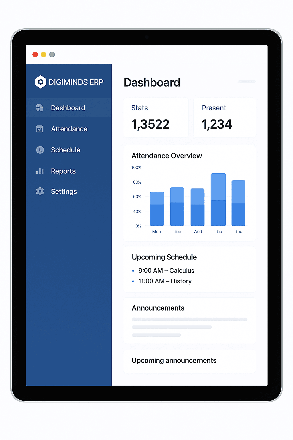 ERP dashboard tablet version